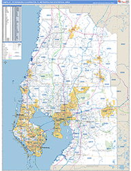 Tampa-St. Petersburg-Clearwater Metro Area Wall Map Basic Style 2026